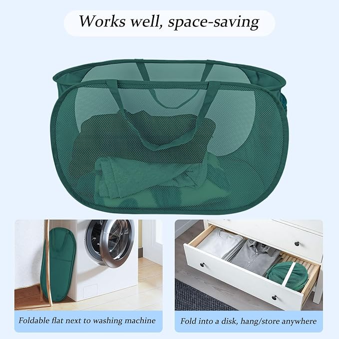 100L Foldable Laundry Baskets 2 Pack, Extra Large Mesh Pop Up Laundry Hamper - Image 6