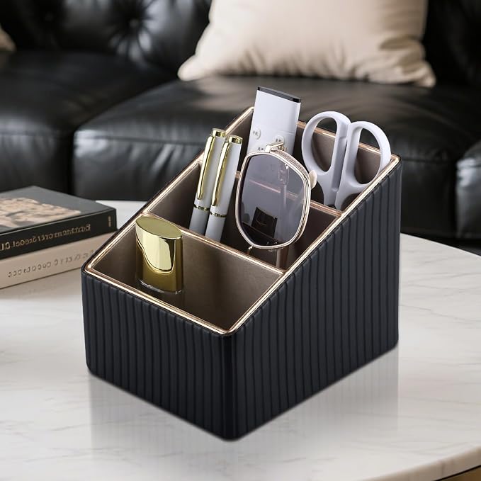 KINGFOM 3 Slot PU Leather Remote Controller Holder, Home Sundries Storage Box - Image 7