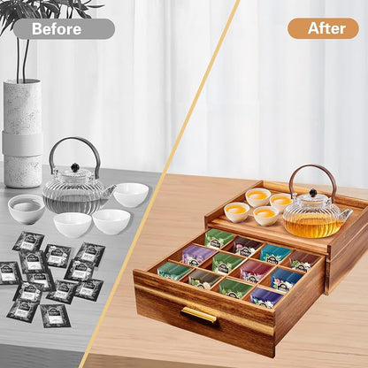 NANXITU Acacia Wood Tea Holder Organizer, Tea Box Organizer Storage Box - Image 5