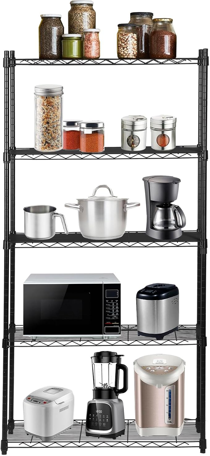 SUPER DEAL Black 5-Shelf Heavy Duty Storage Wire Shelving Unit - Image 2