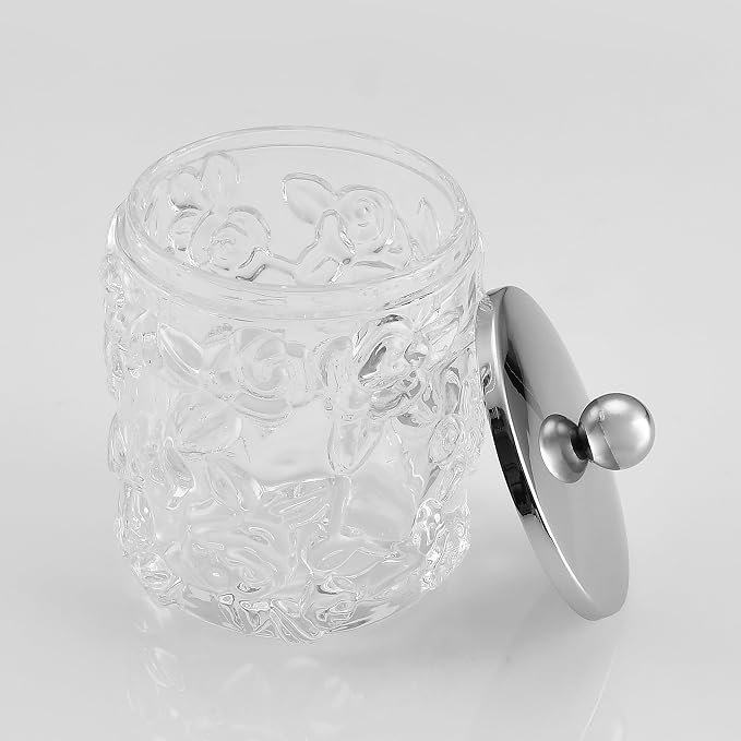 Clear Transparent Apothecary Floral Embossed Glass Jar - Image 3