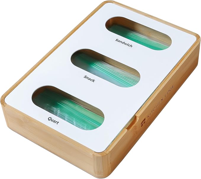 Premium Bag Organizer – Kitchen Edge 3-Slot Bamboo Organizer by KitchenEdge