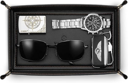 VLANDO Valet Tray for Men, Foldable PU Leather Catchall Tray, Phone and Glasses by VLANDO