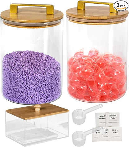 Glass Jars For Laundry Room Organization and Storage, 2 Pack -0.9 Gallon by G2GO2GETHER