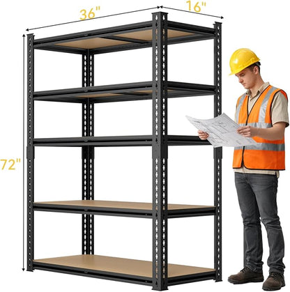 5 Tier Garage Shelving, Adjustable Heavy Duty Garage Shelves | 72 "H Metal - Image 3