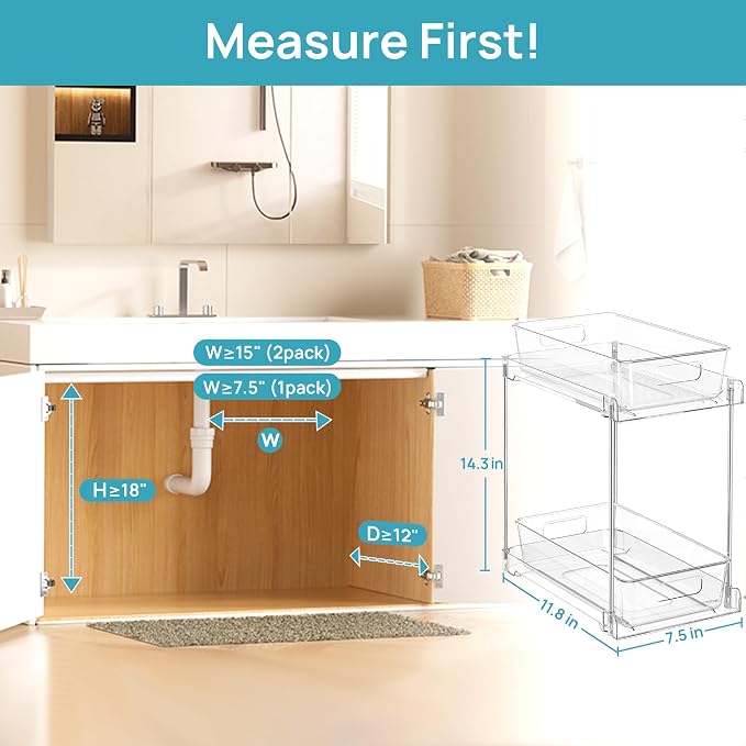 Vtopmart 4 Pack Higher Bathroom Under Sink Plastic Pull-Out Organizer - Image 7