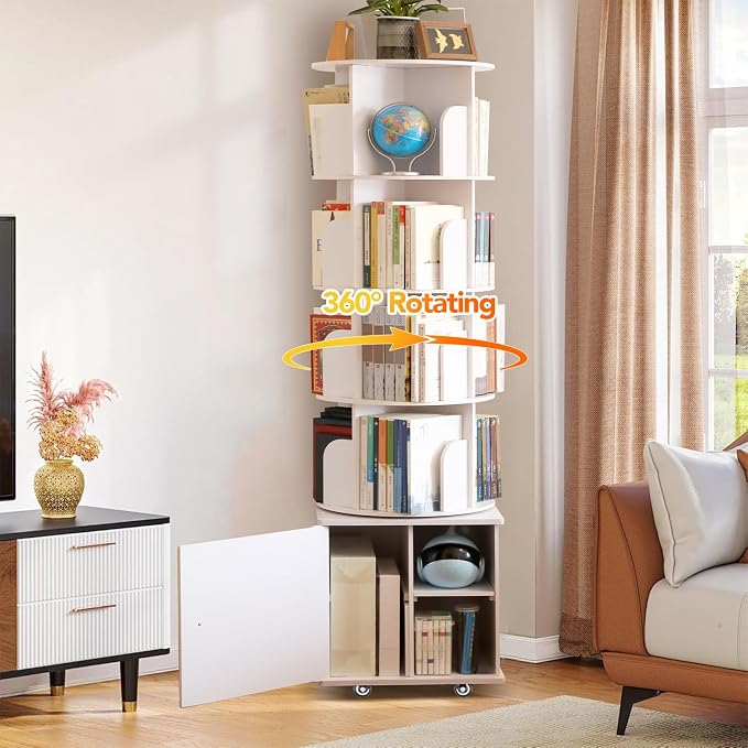 6 Tier Rotating Bookshelf Spinning Bookshelf Tower 360° Revolving Bookcase - Image 2