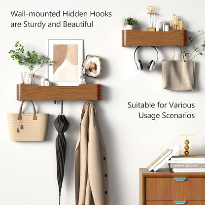 Coat Rack Wall Mount with Hidden Hooks Modern Key Holder Wood Entryway Hook - Image 7