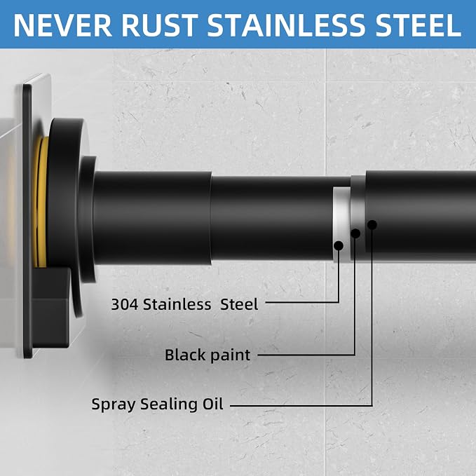 CorkLatta Matte Black Shower Curtain Rod, 1 Inch Diameter Stainless Steel - Image 7