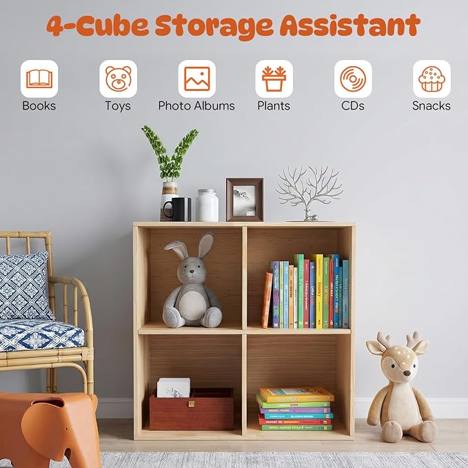 4 Cube Storage Shelf, 2-Tier Solid Wood Cube Storage Organizer, Vertical or - Image 4