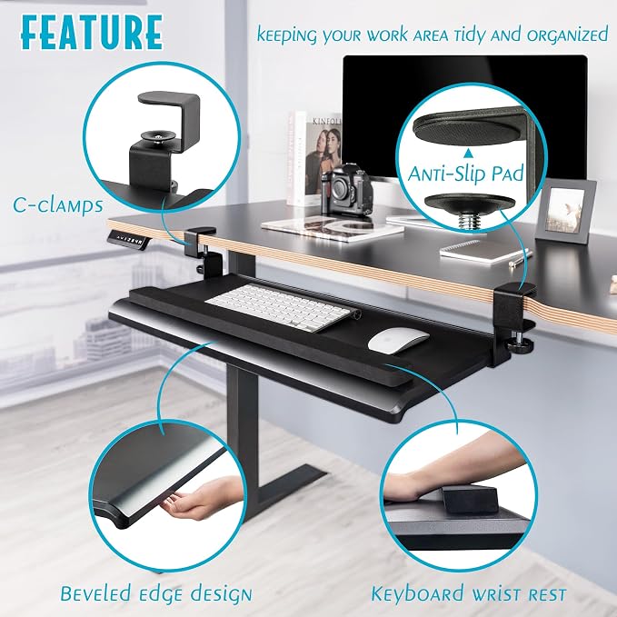 EHO Large Ergonomic C-Clamp Keyboard Tray Mount Under Desk - Image 5