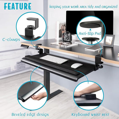 EHO Large Ergonomic C-Clamp Keyboard Tray Mount Under Desk - Image 5