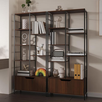 Bookshelf with Doors, 6-Tier Shelf with Storage Cabinet, Industrial Retro - Image 9