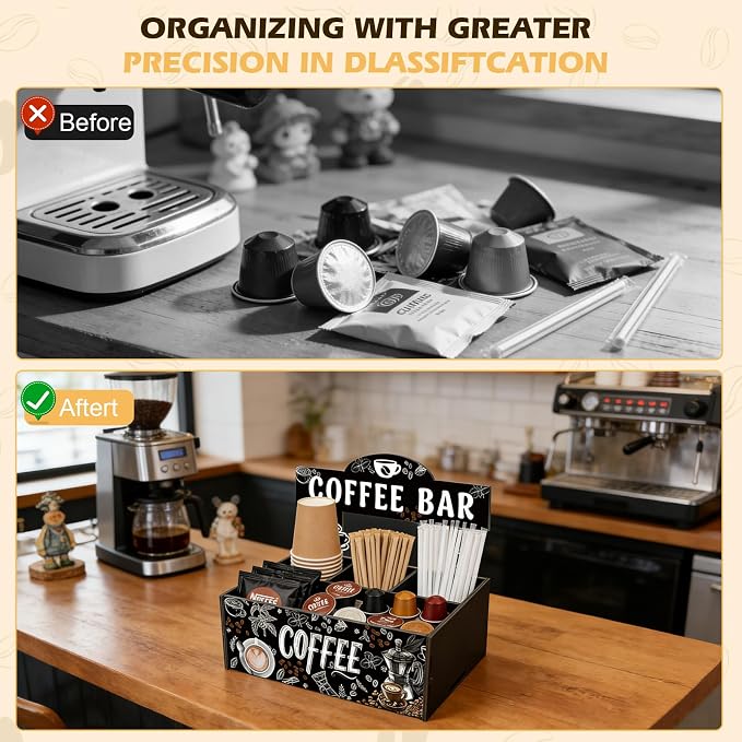 Coffee Bar Organizer Wooden Coffee Station Organizer - Image 3