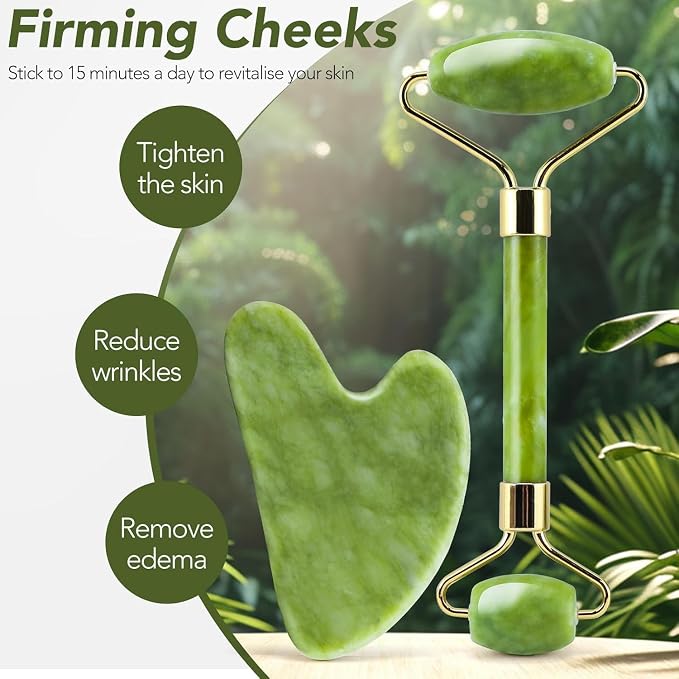 4-Piece Body Roller Jade & Authentic Jade Roller and Gua Sha Set - Image 2