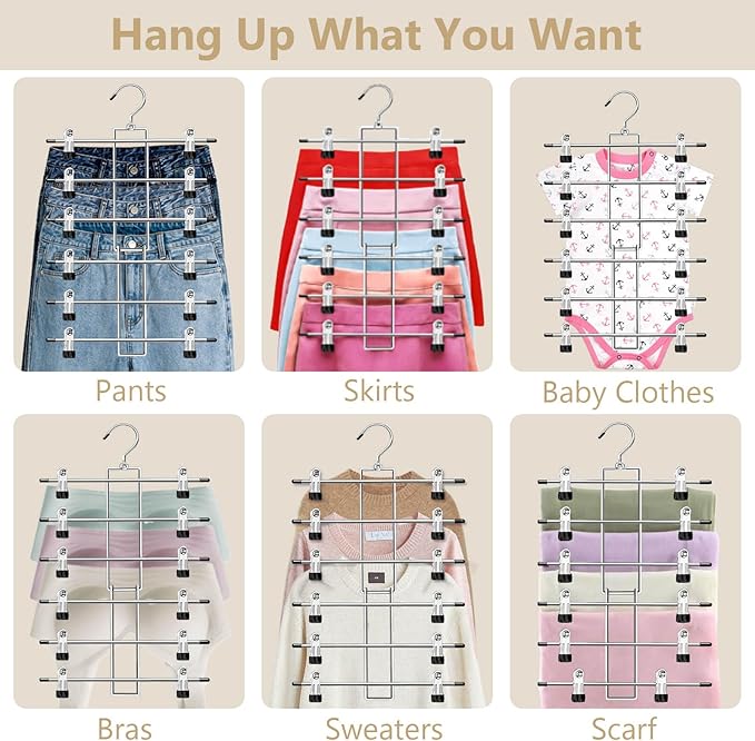 Pants Hangers with Clips, Space Saving Hanging Closet Organizer-6 Tiers Skirt - Image 4