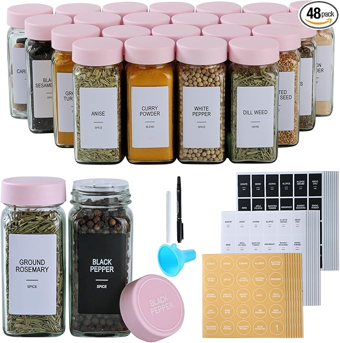 48 Glass Spice Jars with Labels, Spice Jar Set, 4oz Seasoning Containers by Unknown