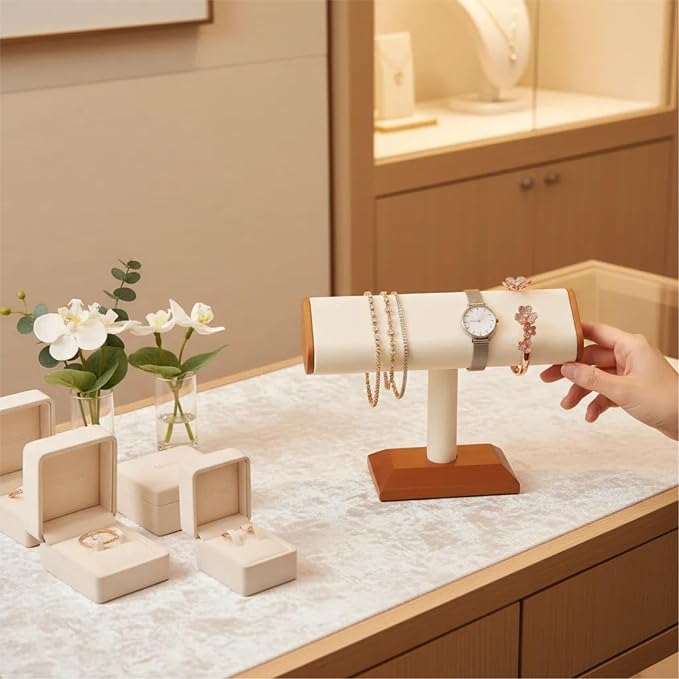 Solid Wood T-bar Watch Display Stand Bracelet Holder Jewelry Tower Organizer - Image 4