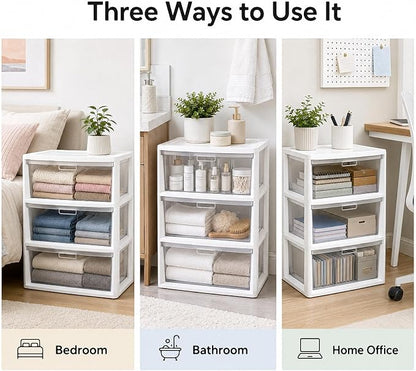 3 Drawer Plastic Storage Tower Wide Organizer - Image 6