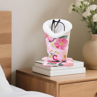 Plush Lined Eyeglasses Holder, Cute Magnetic PU Leather Glasses Stand Case - Image 3