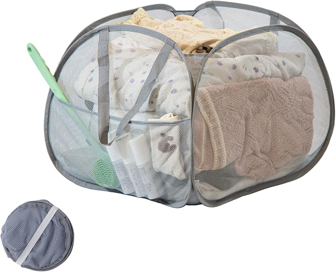 Collapsible Laundry Basket, 90L Mesh Pop-up Hamper by HEDONLEE