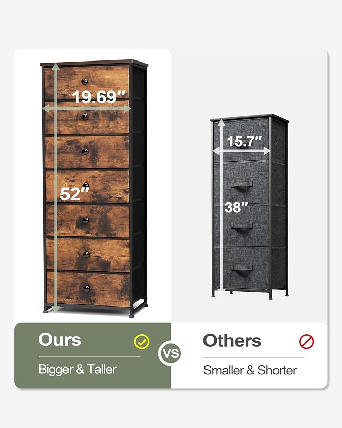Fabric Dresser for Bedroom, 7-Drawer Tall Vertical Tower) | Wooden Top - Image 6