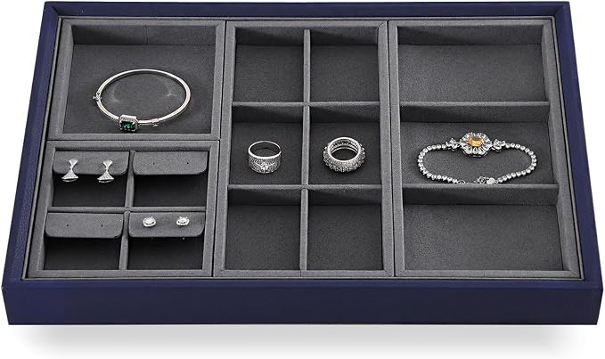 Dark Blue Jewelry Display Tray Ring Necklace Earring Bangle Organizer - Image 4