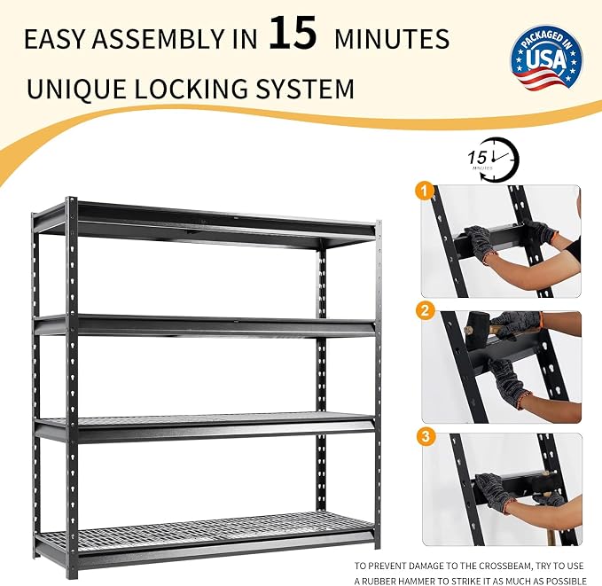 The Atlas 72" W Heavy Duty Garage Shelving Load 8000 Lbs, 4 Tier Metal Storage - Image 4