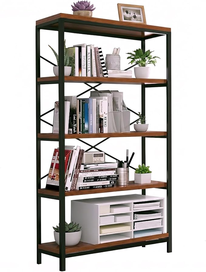 Himimi Industrial Bookshelf 5-Tier, Bookcase 58" H Ladder Shelf, Storage by Himimi
