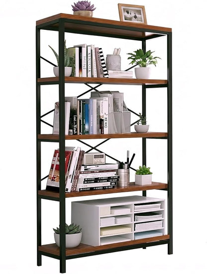 Himimi Industrial Bookshelf 5-Tier, Bookcase 58" H Ladder Shelf, Storage by Himimi