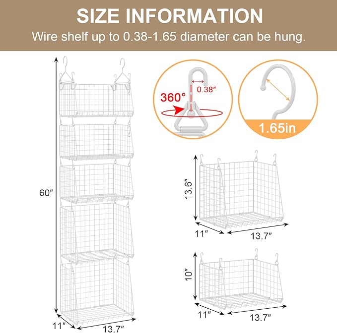 Sonyabecca 5-Tier Hanging Laundry Basket Organizer: Foldable Wire Shelf Basket - Image 7
