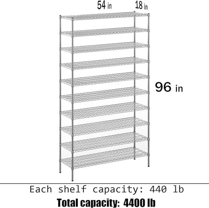 18" Deep x 54" Wide x 96" Height Wire Shelving Kit | 10-Tier | NSF Commercial - Image 3