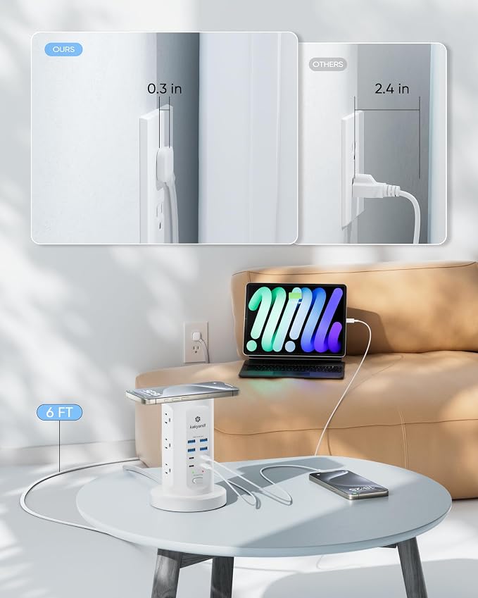 Kakyanill 30W USB Charging Station, Power Strip Tower, 9 AC Outlets - Image 7