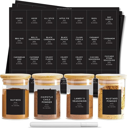 230 Black Spice Labels by ThreeKin | Waterproof & Oil-Resistant Pre-Printed by ThreeKinCollective