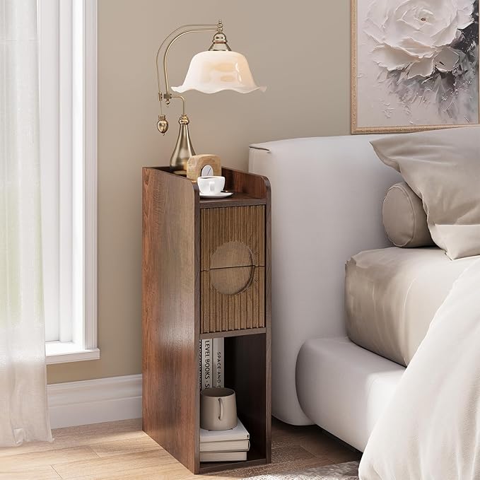 Slim Bedside Table Set of 2, Narrow Nightstand - Image 5