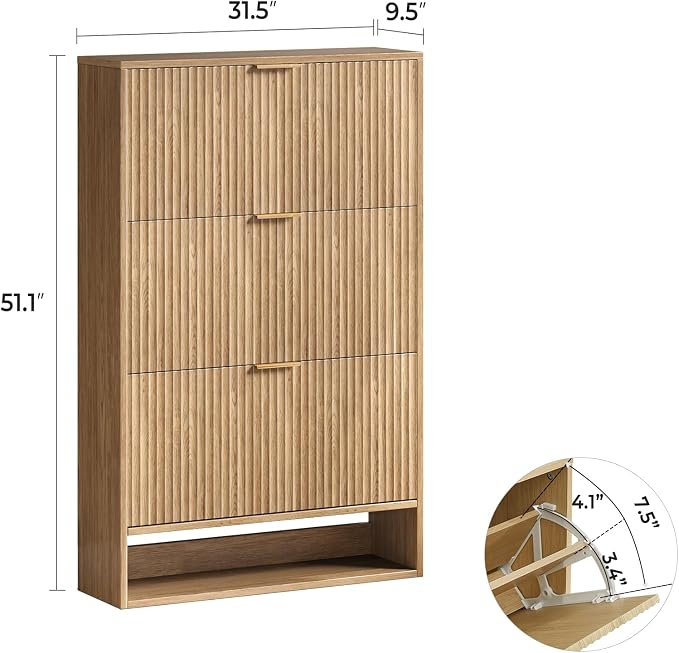 Hootata Oak Tall Shoe Storage Cabinet - Image 2