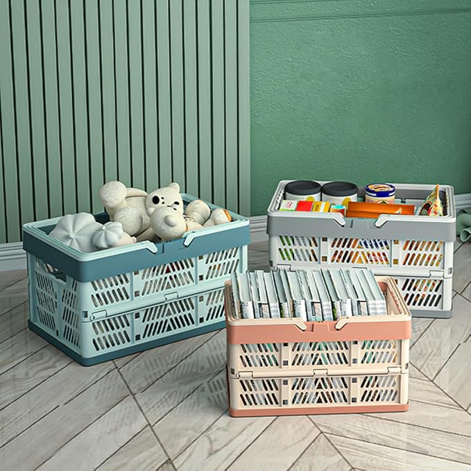 Foldable Handle Storage Crate Bin - 20L Collapsible Plastic Crate Stacking - Image 5