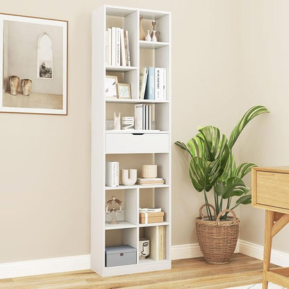 Giantex 71" Bookcase with Drawer, Tall Freestanding Bookshelf with 10 Open Cubes - Image 2