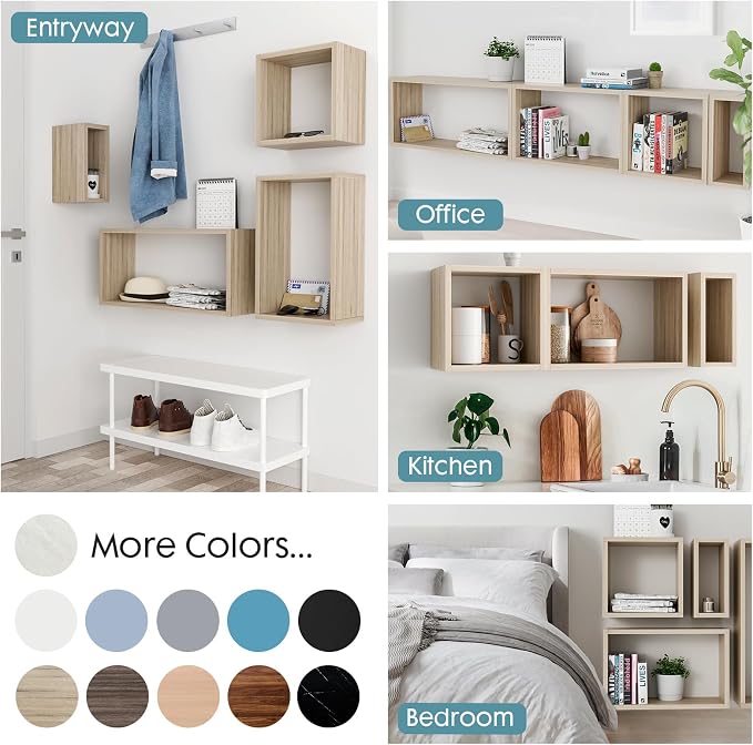 Wall Mount Shelf Set of 4, Floating Cube Shelves - Image 4