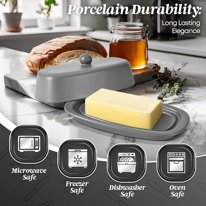 Flexzion Ceramic Gray European Butter Dish - Image 5