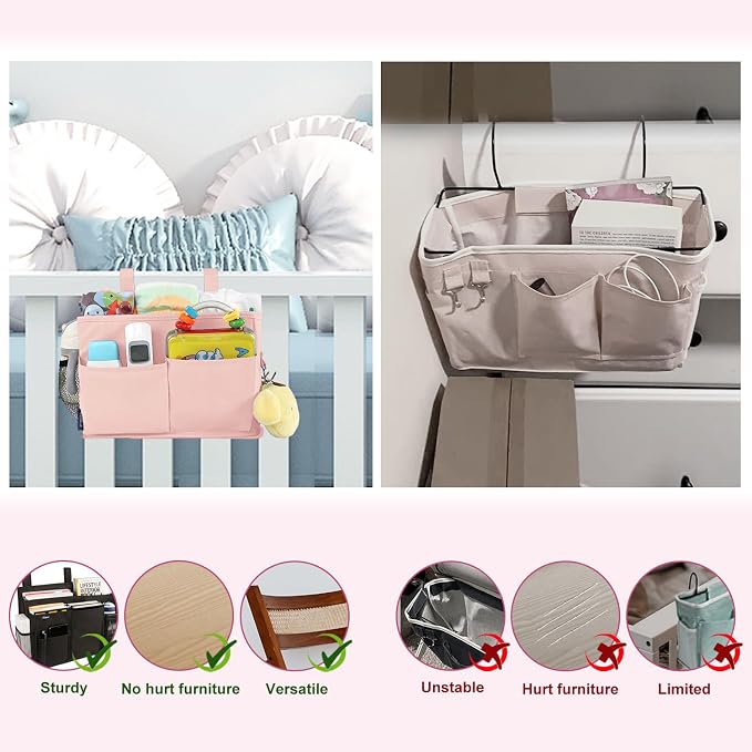 Surblue Bedside Caddy Hanging Bed Organizer Storage Bag Pocket - Image 4