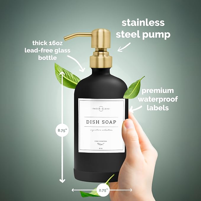 Vine Creations Black Glass Soap Dispenser, 2 Pack Kitchen Soap Dispenser Set - Image 5