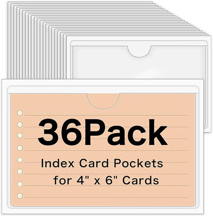 36 Pack Adhesive 4" x 6" Index Card Pockets Clear Plastic Labels Holders | PVC by BESARME