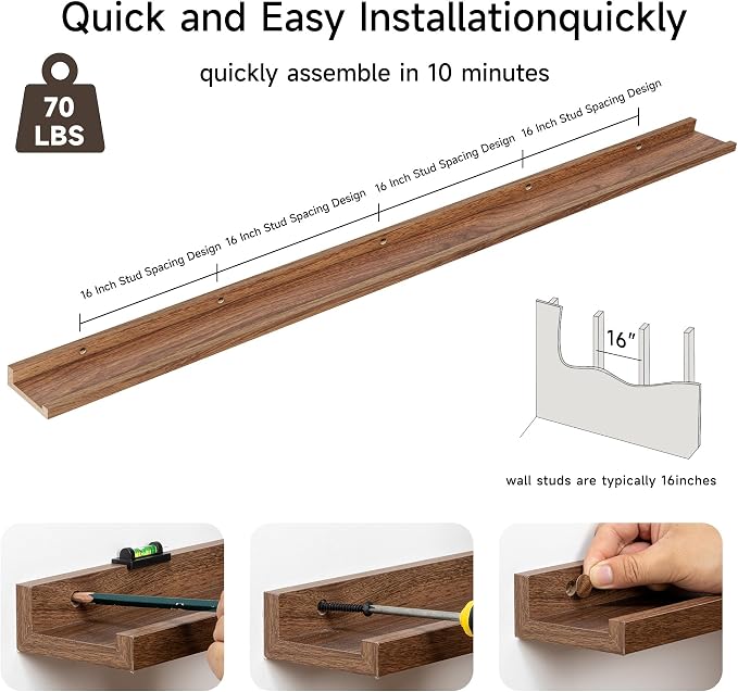 Floating Picture Ledge Shelves for Wall Set of 2, 84 Inches Picture Ledge Shelf - Image 5