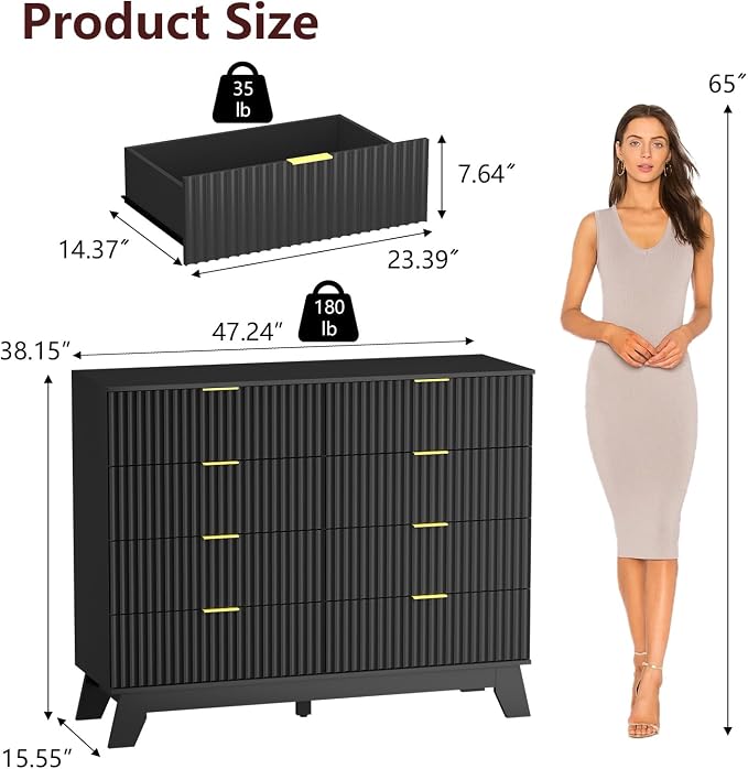Fluted Dresser for Bedroom, 8 Drawer Dresser for Closet, Storage Cabinet and - Image 2