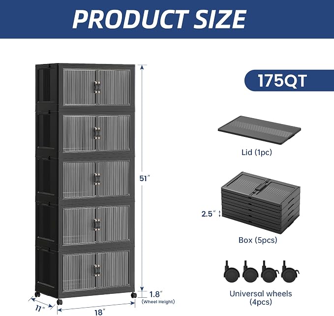 SAILUN 44Gal/175Qt Stackable Storage Bins Folding Collapsible Storage Bins - Image 4