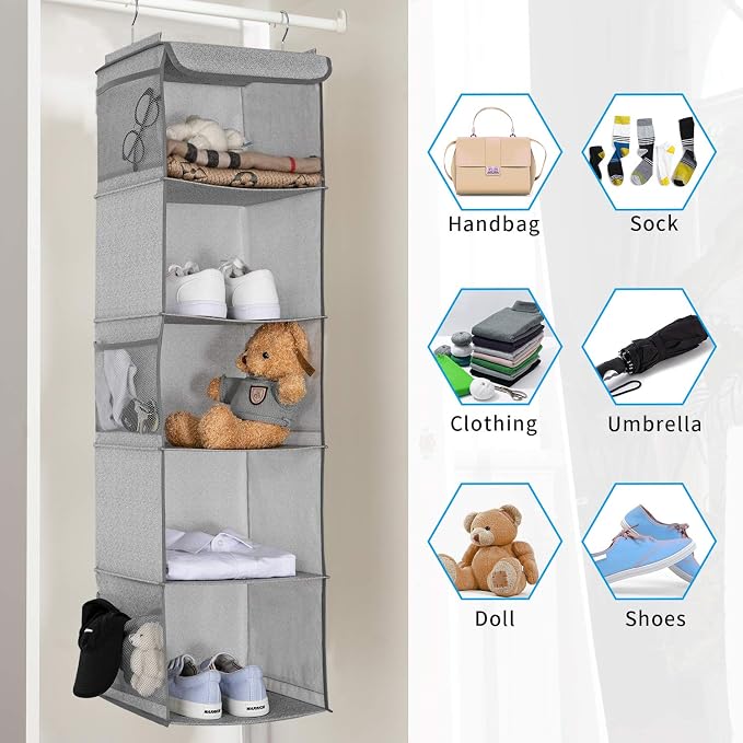 BrilliantJo 5 Shelves Hanging Closet Organizer, 2 Pack Hanging Storage - Image 6