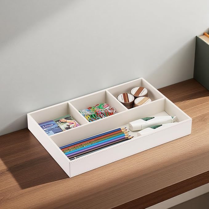 KINGFOM PU Leather Desk Drawer Organizer, 4 Compartment Office Supplies - Image 5