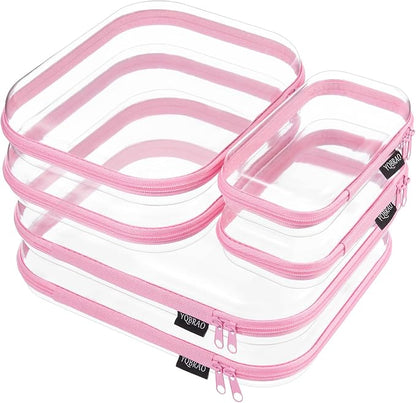 YQBRAO 6 Pack Soft Pink Clear Hard Shell Zipper Case, 1.2mm Crush-Proof Makeup by Unknown