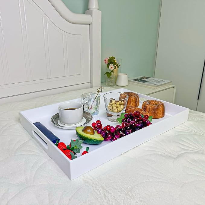 White Rectangular 14x20 Inches Acrylic Ottoman Tray Decorative Serving Tray - Image 4